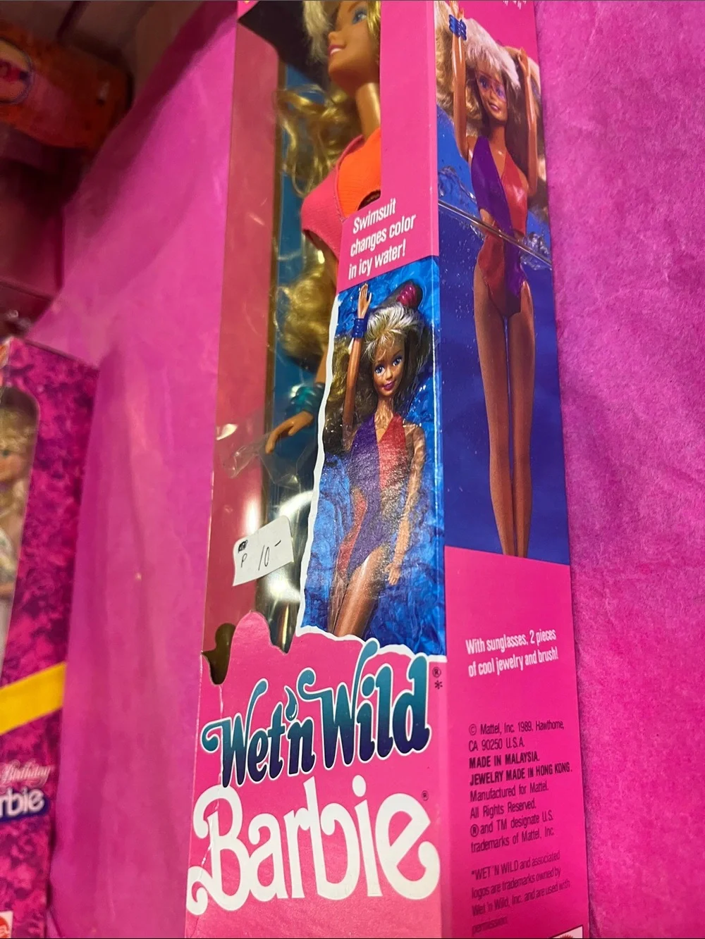 vintage 1989 Mattel Wet 'n Wild Barbie doll Pink & Orange Swimsuit NRFB